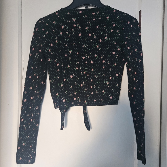 SUNDAY BEST Evelyn Wrap Top Black Pink Floral Long Sleeve Cotton XXS Aritzia - Picture 5 of 7